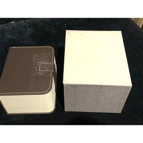 Baume & Mercier Box Watch Presentation Gray Cardboard Brown Leather Empty - Picture 2 of 8